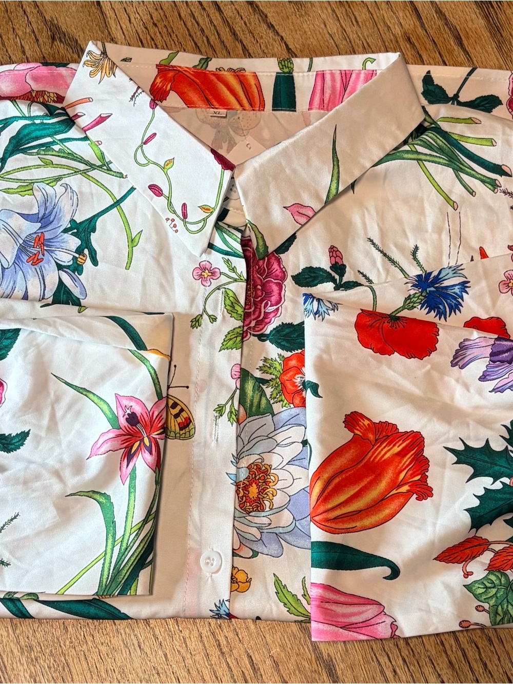 Gender Neutral Blouse - White with Multicolor Botanical Print XL